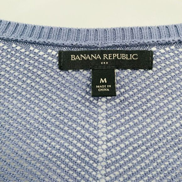 Banana Republic Size Medium Dusty Blue Open Knit V Neck Long Sleeve Sweater Top - Picture 6 of 9